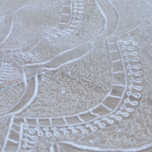 Corded Beaded Embroidered Lace Fabric 3ST30