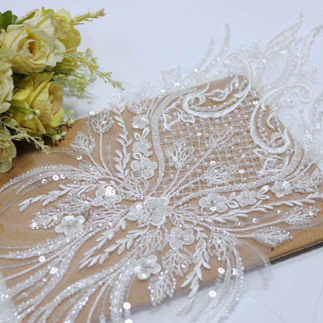 Corded Beaded Embroidered Lace Applique 3ST2012