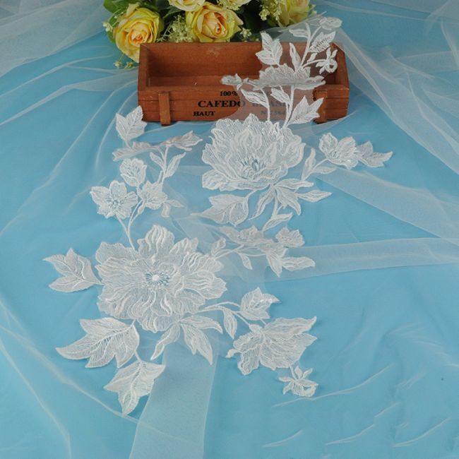 Beaded Embroidered Lace Applique 3ST2004