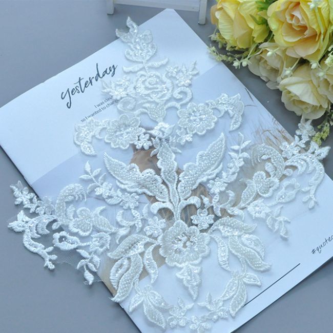 Corded Beaded Embroidered Lace Applique 3ST2008