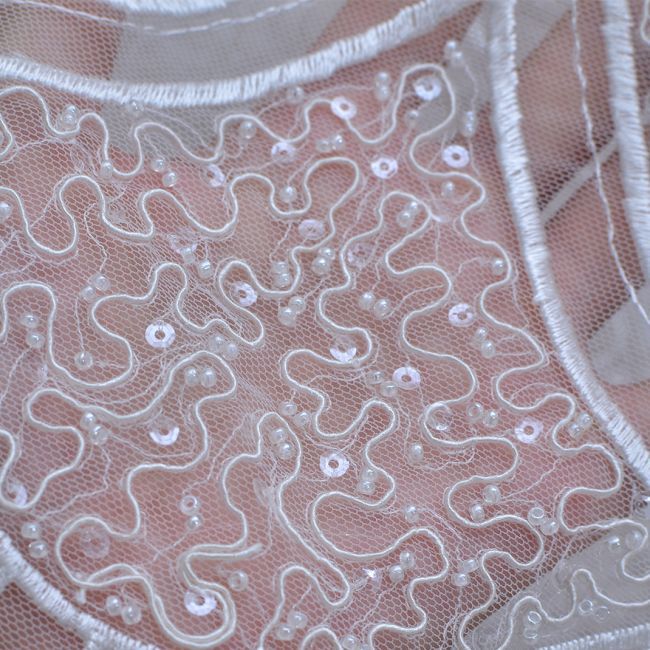 Corded Beaded Embroidered Lace Fabric 3ST30