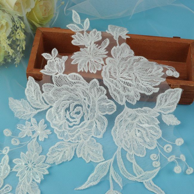 Beaded Embroidered Lace Applique 3ST20
