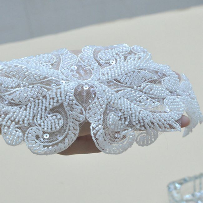 Corded Beaded Embroidered Lace Applique 3ST2011
