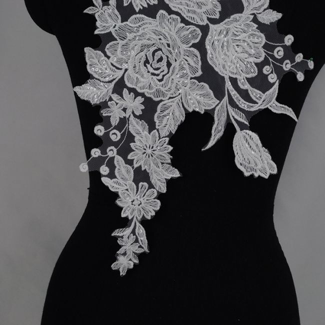 Beaded Embroidered Lace Applique 3ST20