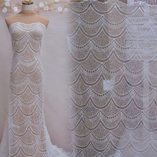 Corded Beaded Embroidered Lace Fabric 3ST30