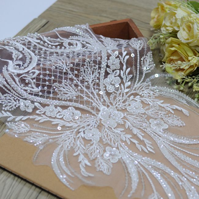 Corded Beaded Embroidered Lace Applique 3ST2012