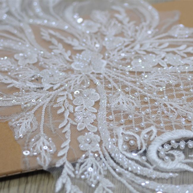 Corded Beaded Embroidered Lace Applique 3ST2012