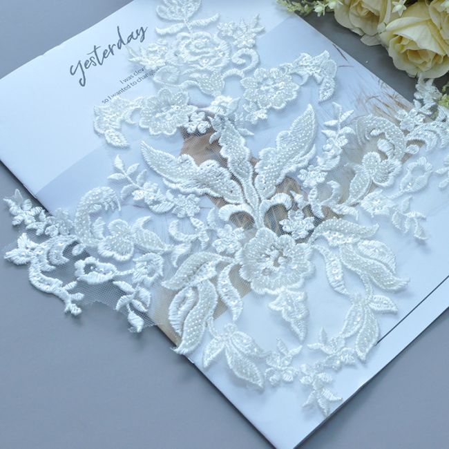 Corded Beaded Embroidered Lace Applique 3ST2008