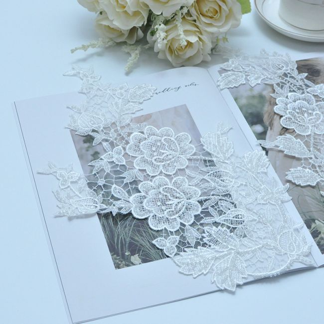 Corded Beaded Embroidered Lace Applique 3ST2007