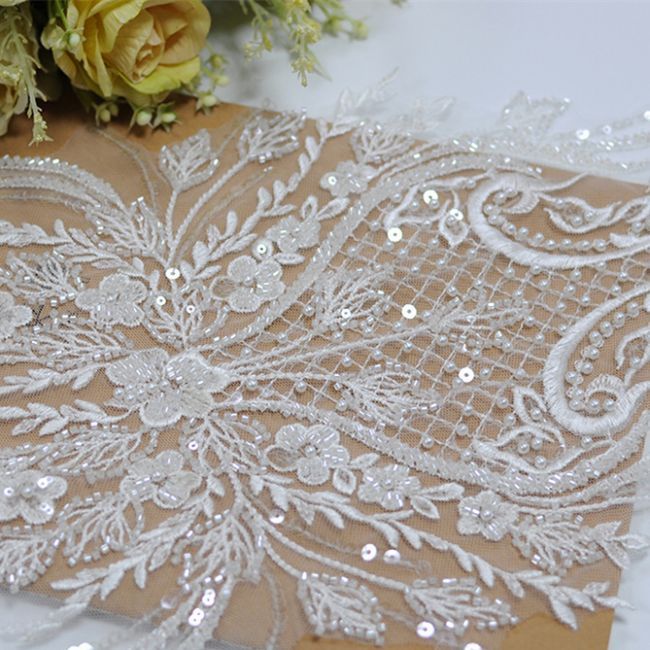 Corded Beaded Embroidered Lace Applique 3ST2012