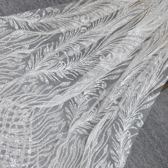 Corded Beaded Embroidered Lace Fabric 3ST3012