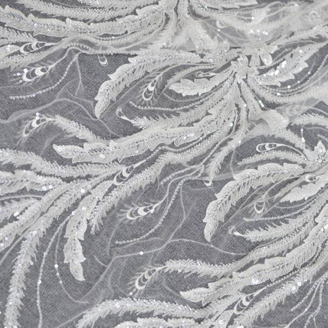 Corded Beaded Embroidered Lace Fabric 3ST3025