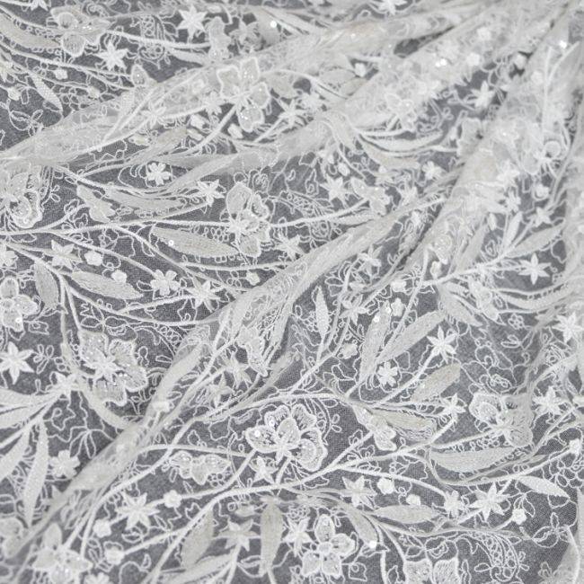 Corded Beaded Embroidered Lace Fabric 3ST3013