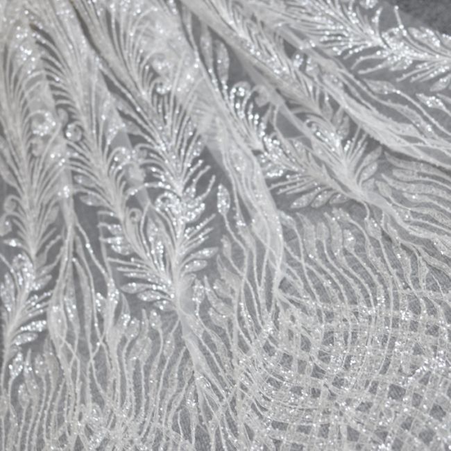 Corded Beaded Embroidered Lace Fabric 3ST3012