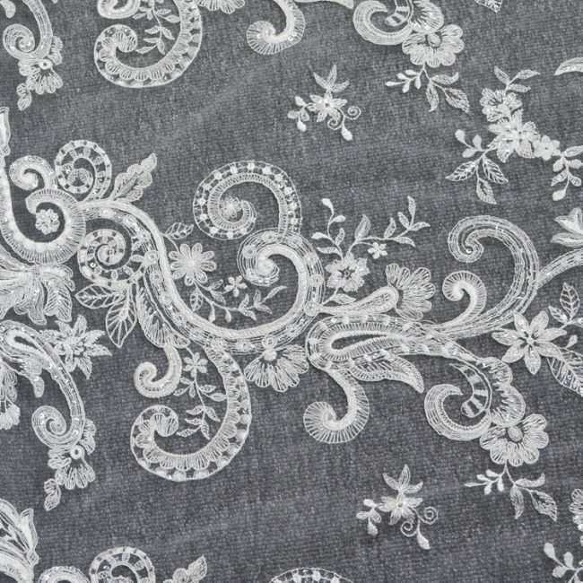 Corded Beaded Embroidered Lace Fabric 3ST3019