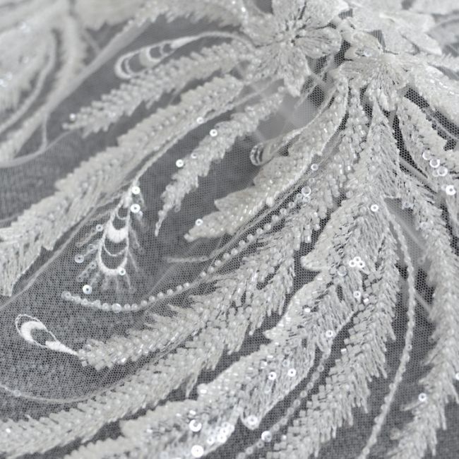 Corded Beaded Embroidered Lace Fabric 3ST3025