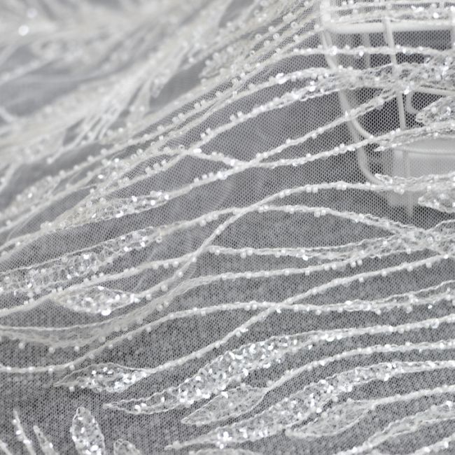Corded Beaded Embroidered Lace Fabric 3ST3012