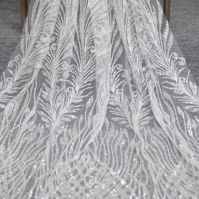 Corded Beaded Embroidered Lace Fabric 3ST3012