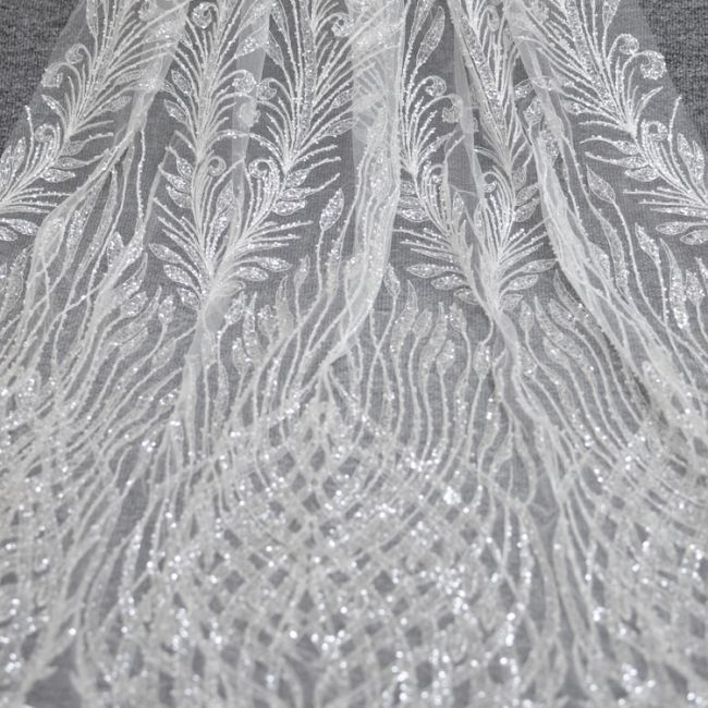 Corded Beaded Embroidered Lace Fabric 3ST3012