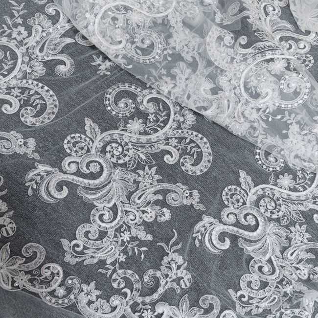 Corded Beaded Embroidered Lace Fabric 3ST3019