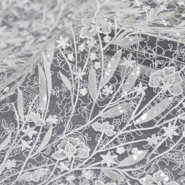 Corded Beaded Embroidered Lace Fabric 3ST3013