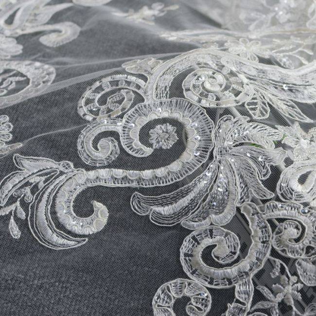 Corded Beaded Embroidered Lace Fabric 3ST3019