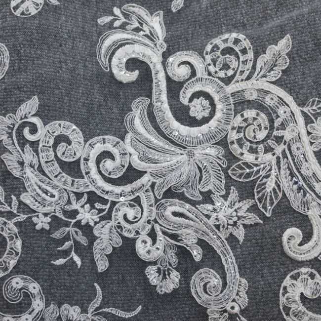 Corded Beaded Embroidered Lace Fabric 3ST3019