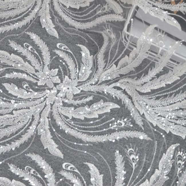 Corded Beaded Embroidered Lace Fabric 3ST3025