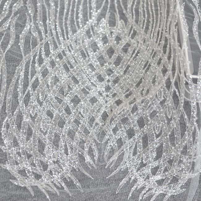 Corded Beaded Embroidered Lace Fabric 3ST3012