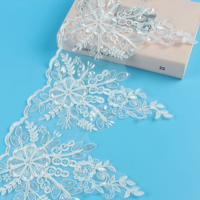 Corded Sequined Embroidered Lace Trimming 1ST1044