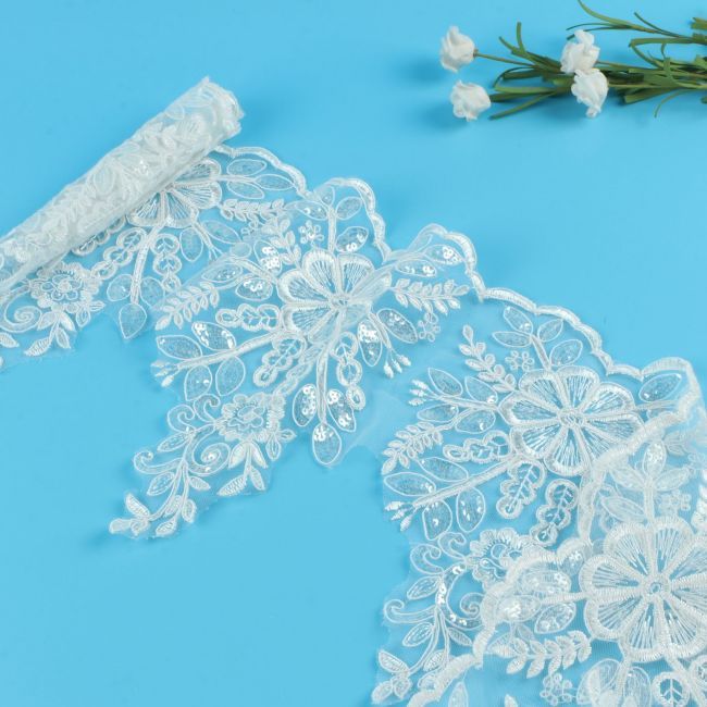 Corded Sequined Embroidered Lace Trimming 1ST1044