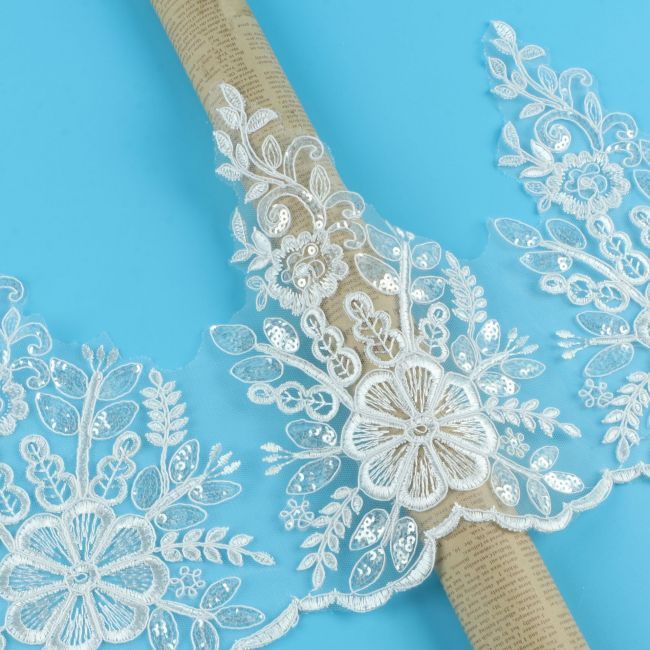 Corded Sequined Embroidered Lace Trimming 1ST1044