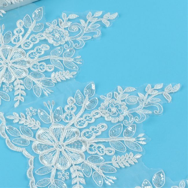 Corded Sequined Embroidered Lace Trimming 1ST1044