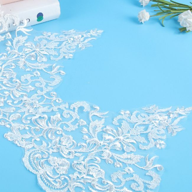 Corded Sequined Embroidered Lace Trimming 1ST1030