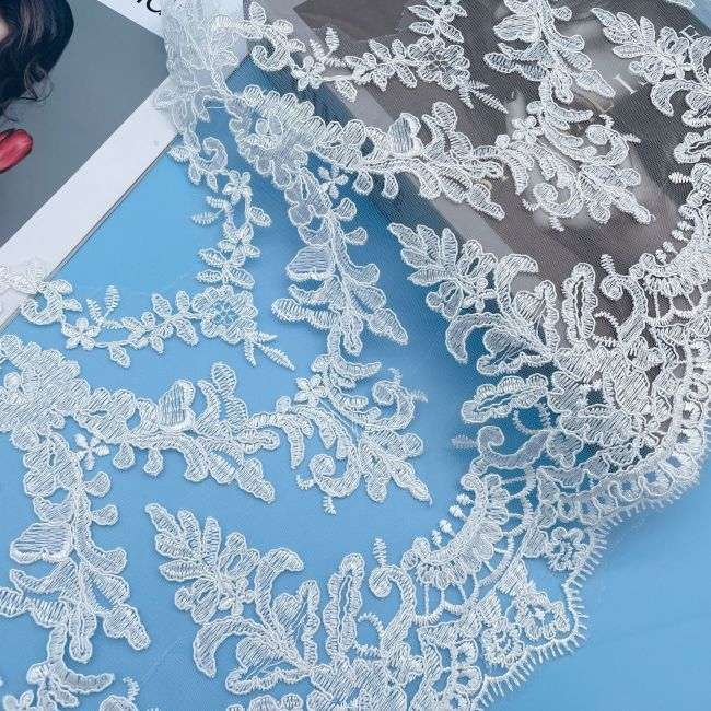 Corded Sequined Embroidered Lace Trimming 1ST1024