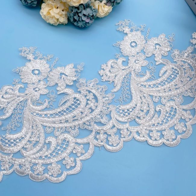 Corded Sequined Embroidered Lace Trimming 1ST1089