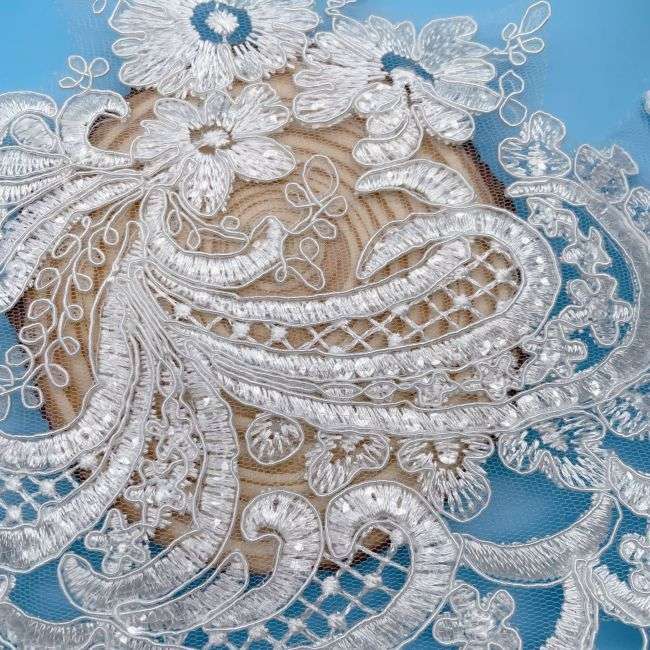 Corded Sequined Embroidered Lace Trimming 1ST1089