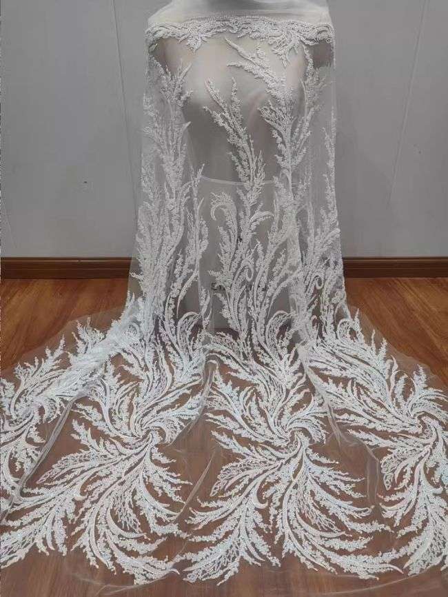 Sequined Beaded Embroidered Lace Fabric RX056