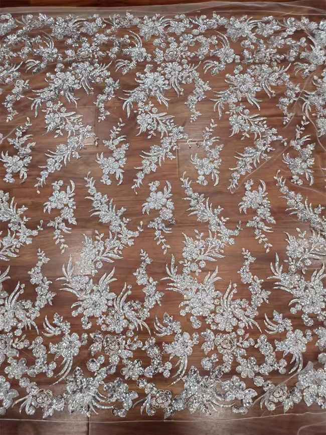 Sequined Beaded Embroidered Lace Fabric RX049