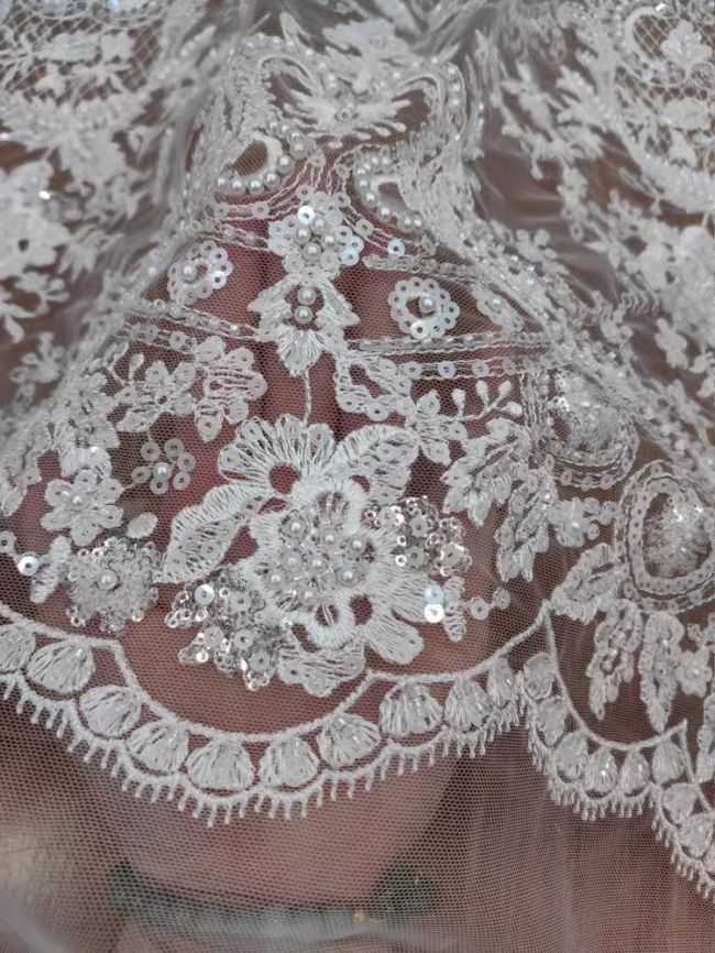 Sequined Beaded Embroidered Lace Fabric RX039