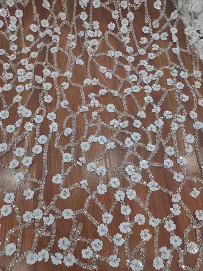 Sequined Beaded Embroidered Lace Fabric RX025
