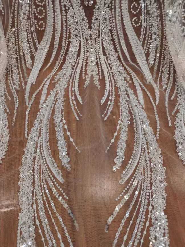 Sequined Beaded Embroidered Lace Fabric RX060