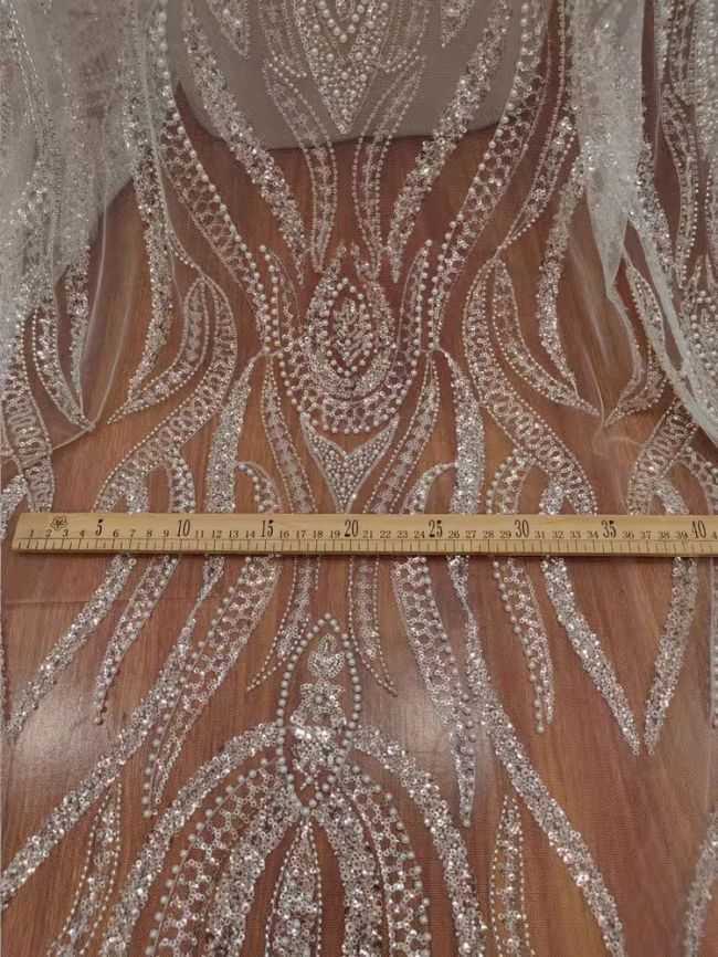 Sequined Beaded Embroidered Lace Fabric RX018
