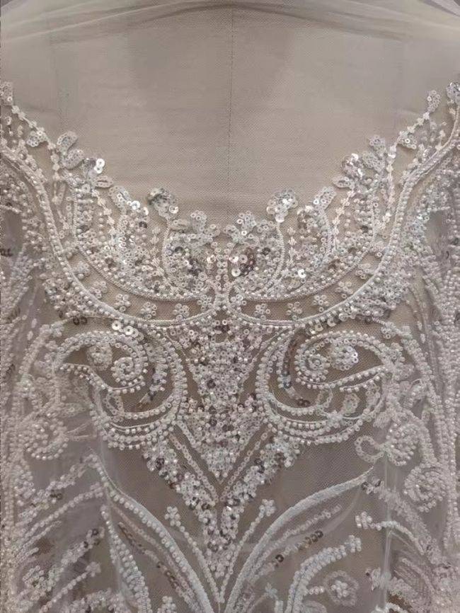 Sequined Beaded Embroidered Lace Fabric RX060