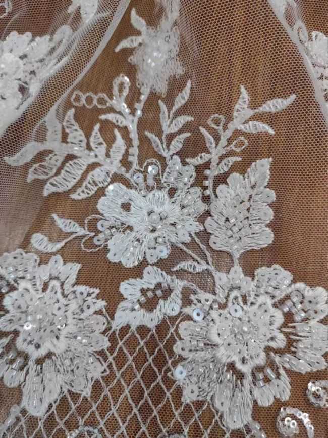 Sequined Beaded Embroidered Lace Fabric RX039