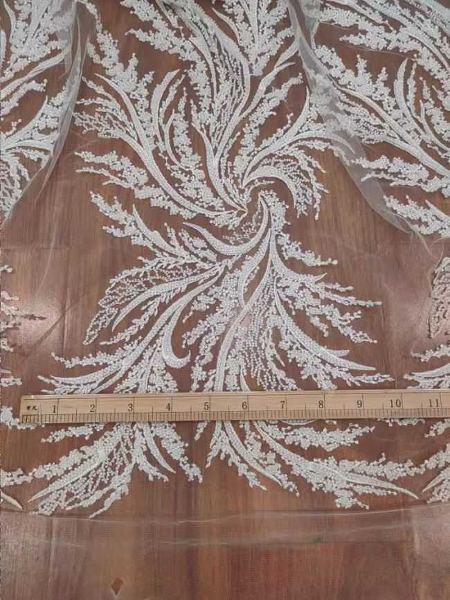 Sequined Beaded Embroidered Lace Fabric RX056