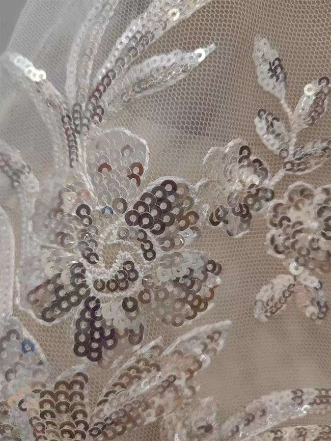 Sequined Beaded Embroidered Lace Fabric RX049