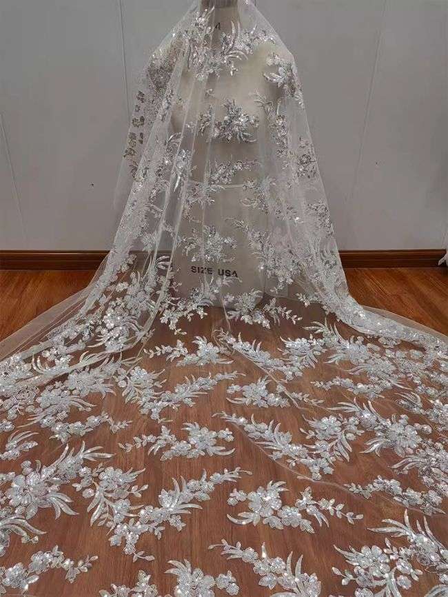 Sequined Beaded Embroidered Lace Fabric RX049