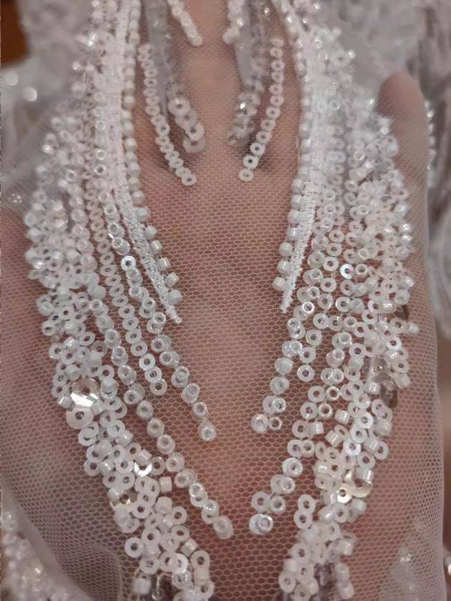 Sequined Beaded Embroidered Lace Fabric RX060