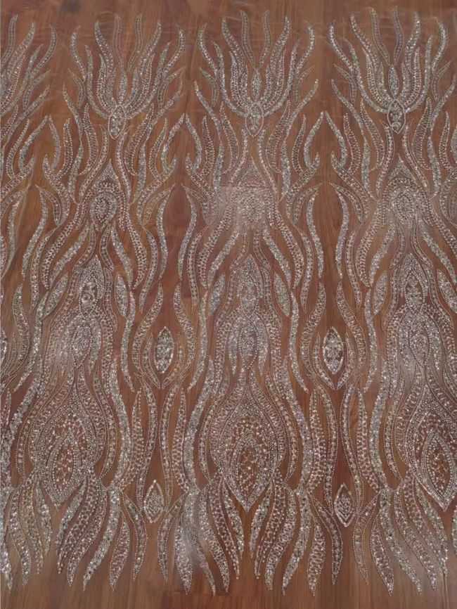Sequined Beaded Embroidered Lace Fabric RX018
